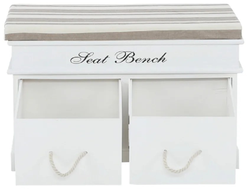 Bancă cu pernă, 2 sertare, alb/maro deschis, SEAT BENCH 1 NEW