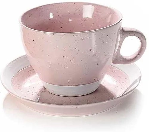 Ceasca cu farfurioara ceramica roz 10 cm x 7 h, 260 ml