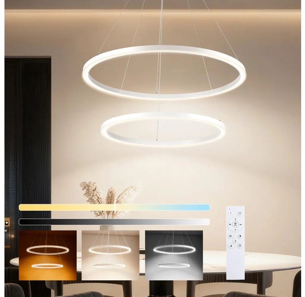 Brilagi - Lustră LED PORTOFINO, dimabilă, suspendată pe cablu, 98 W, 230 V, Ø 80 cm, albă + telecomandă