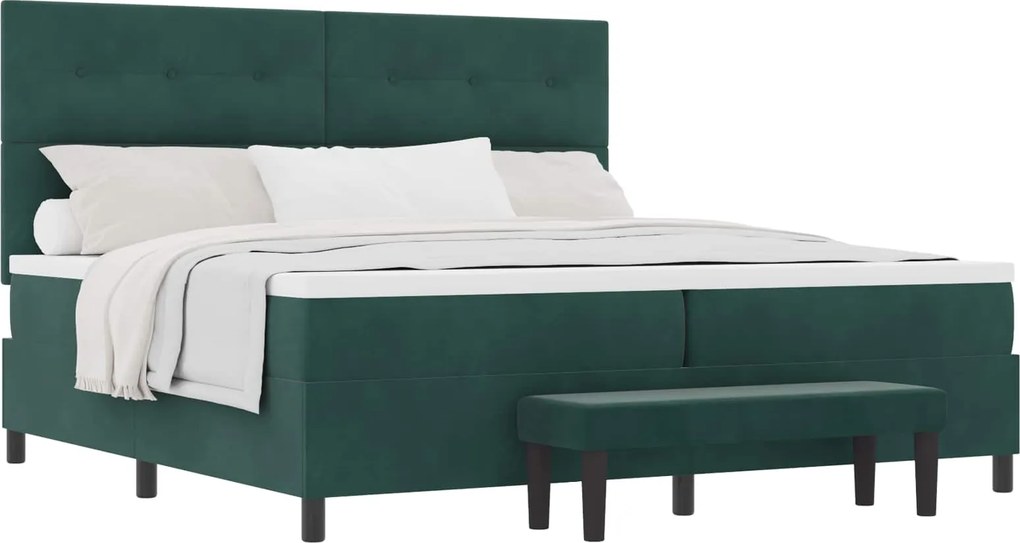 vidaXL Pat cu arcuri cu saltea Verde închis 200 x 200 cm Catifea