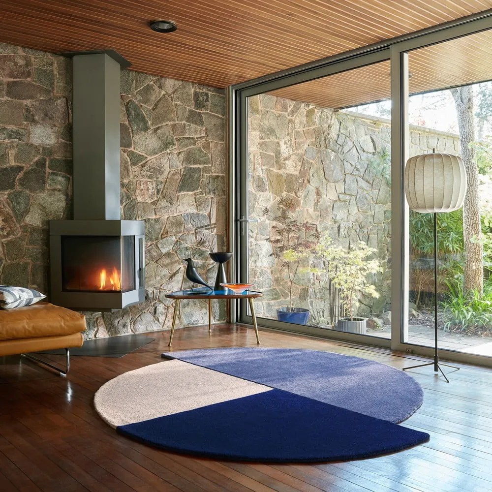 Covor albastru țesut manual, rotund, din lână ø 150 cm Mia Segment – Flair Rugs