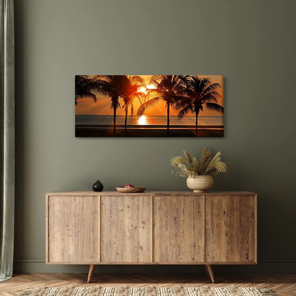 Tablou cu palmier în apus de soare (120x50 cm)