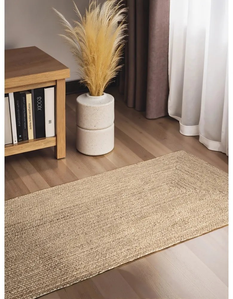Covor tip traversă culoare naturală deschisă reversibil, țesut manual din iută 80x200 cm Sharmila Natural White – Hanse Home