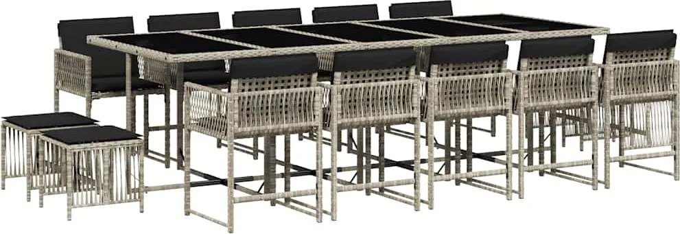 vidaXL Set mobilier de grădină cu perne 15 piese gri deschis poliratan