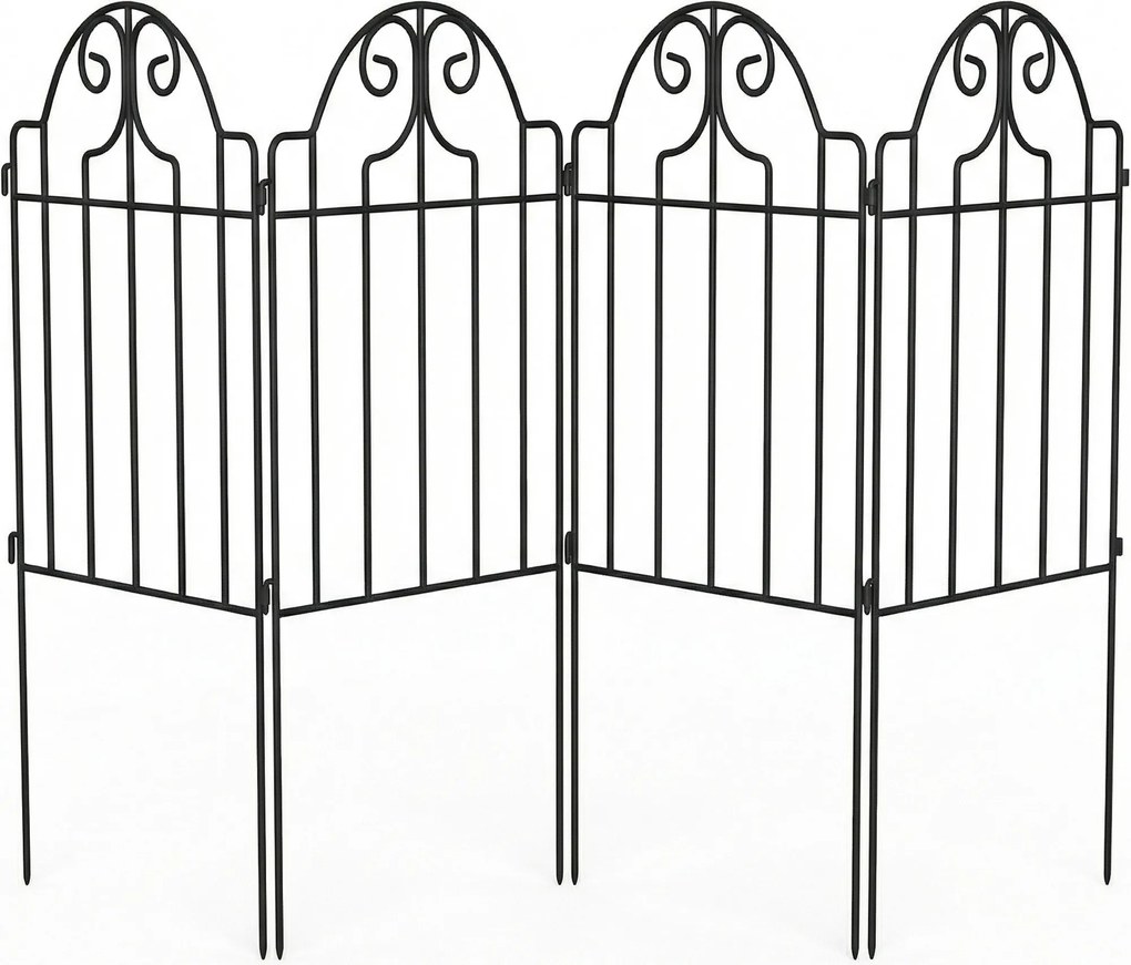 Outsunny Set cu 4 garduri metalice de grădină 125x57 cm cu design arcuit, rezistente, ușor de montat pentru patio, gazon, negru | Aosom Romania