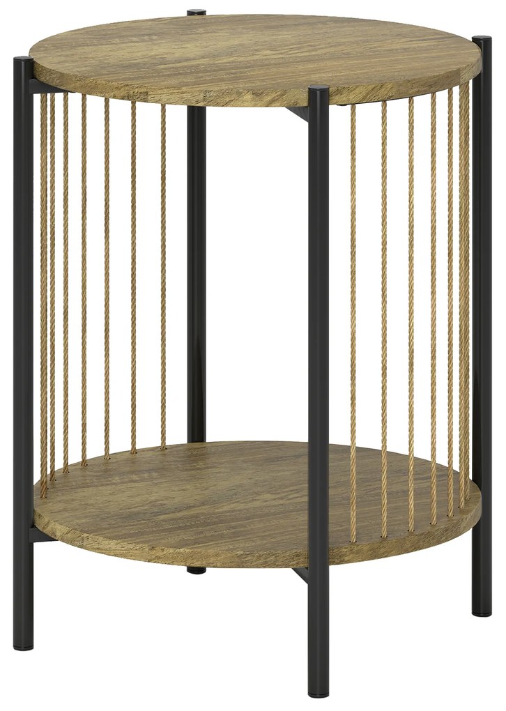 HOMCOM Masă Auxiliară Rotundă de 2 Nivele cu Raft și Structură de Oțel pentru Sufragerie Dormitor 43,5x43,5x51 cm Lemn Natural | Aosom Romania