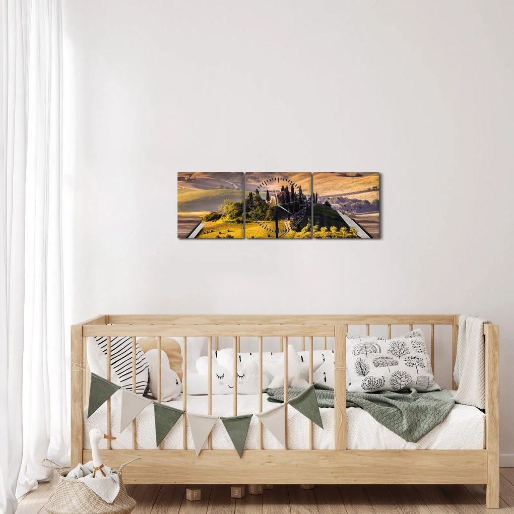 Tablou cu peisaj în carte (cu ceas) (90x30 cm)