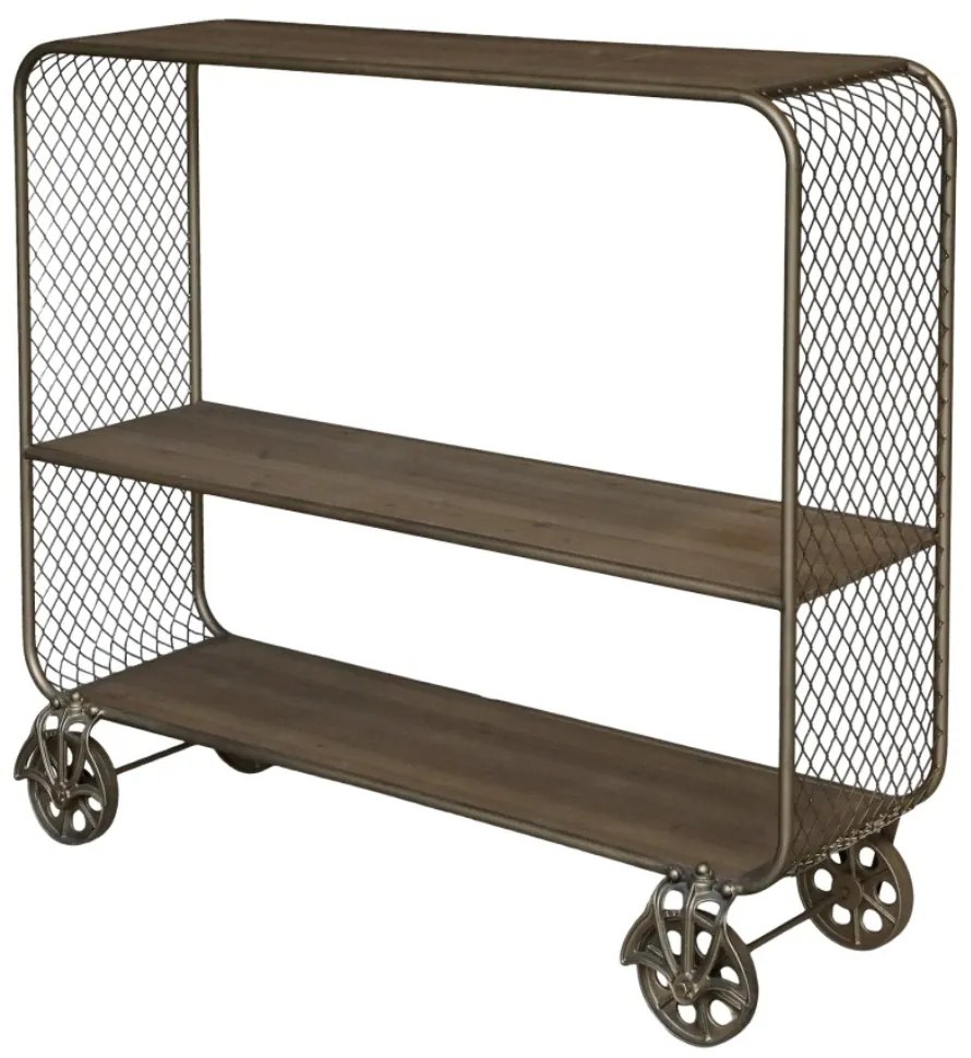 Consola din metal pe roti, cu 3 rafturi, aspect industrial