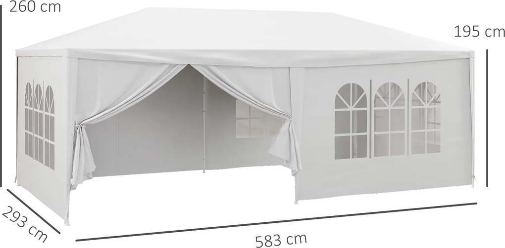 Outsunny Cort pentru Petreceri 6x3m cu Pereti Laterali Detasabili, Foisor de Gradina cu Usi si Ferestre, Alb