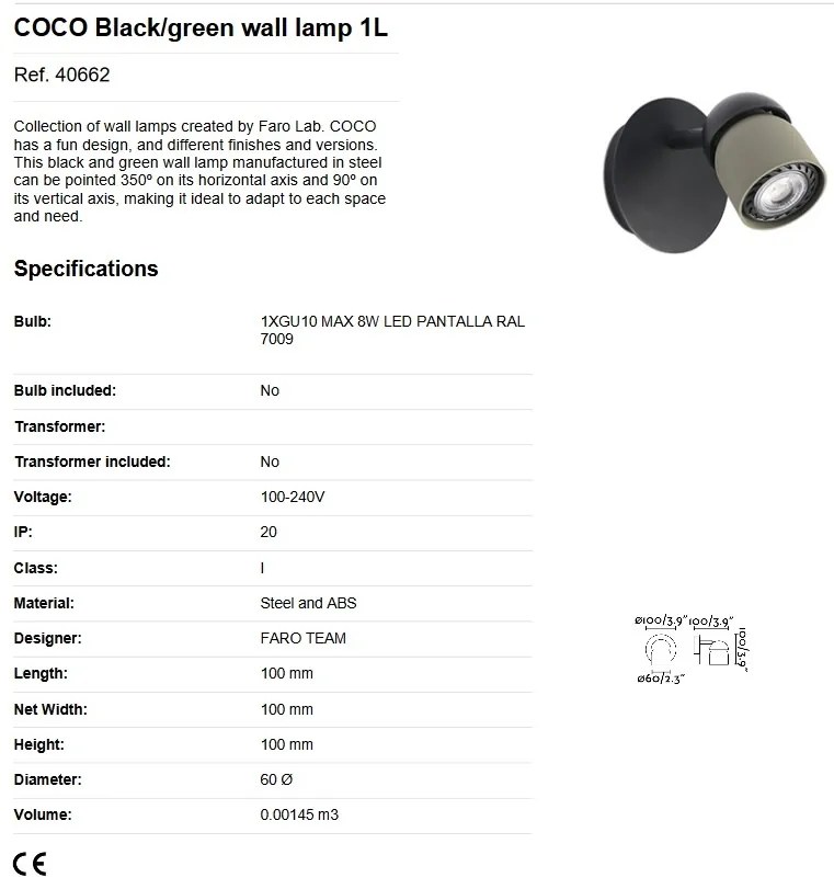 Aplica cu spot directionabil design minimalist COCO neagru/gri
