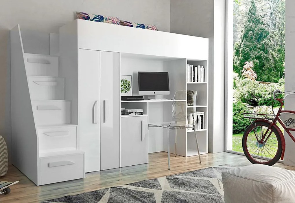 Expedo Pat supraetajat pentru copii AKTION 14, 247x165x120, alb/alb lucios