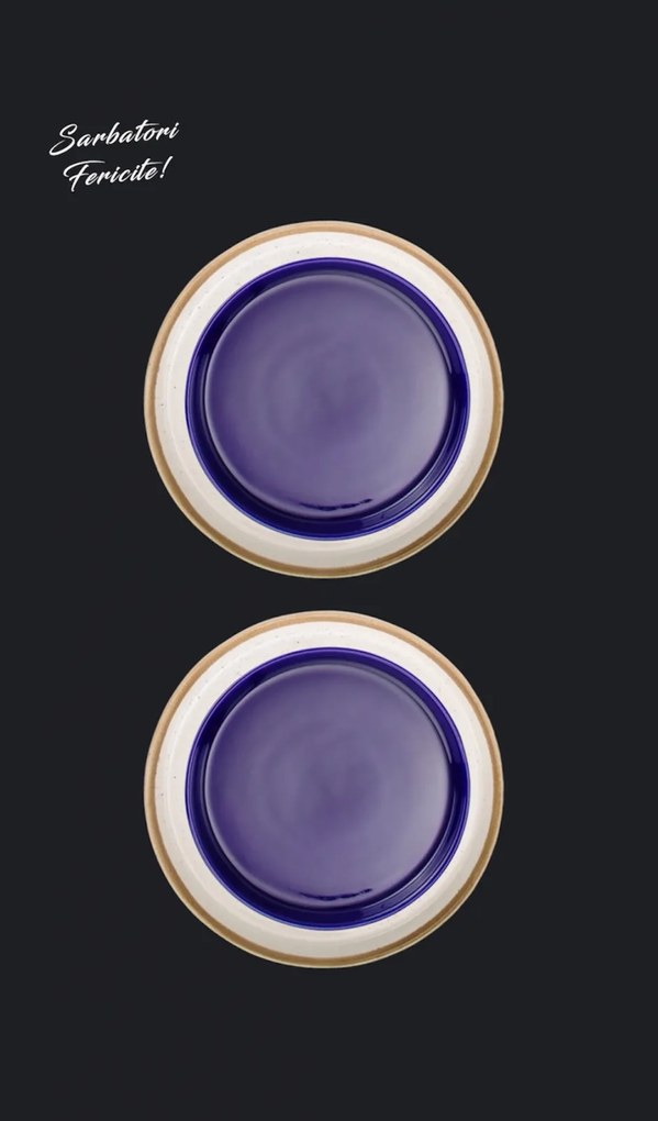 Set 4 Farfurii Sarbatori (2 Farfurii mari 25cm Sand Dune, 2 Farfurii mici 20cm Cobalt)