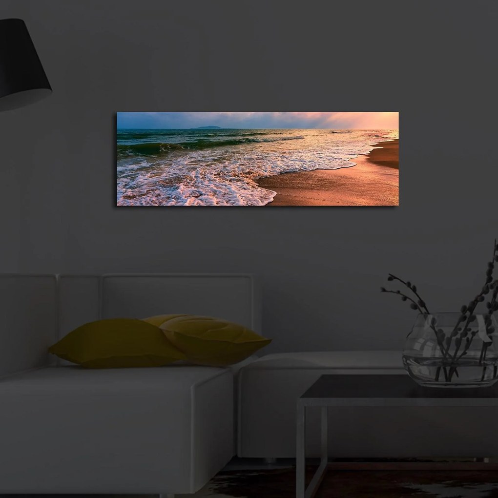 Tablou Canvas cu Led Plaja Lunga fara Priza, Multicolor, 90x30 cm