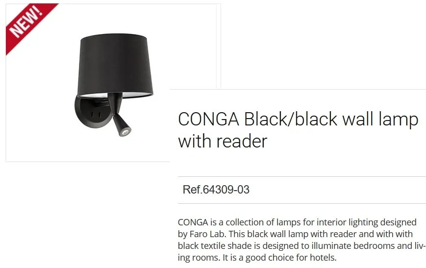 Aplica cu reader LED eleganta design modern CONGA neagra 64309-03
