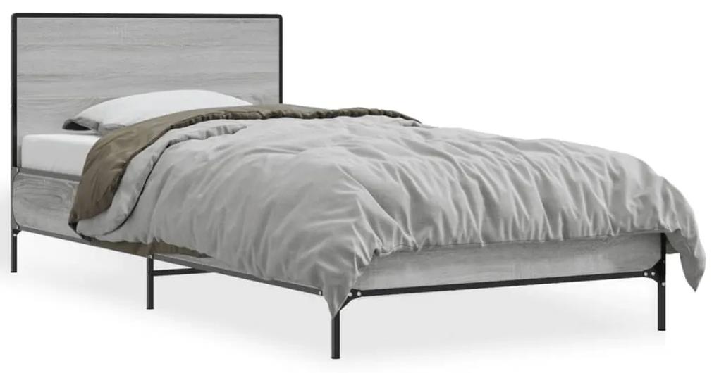 845560 vidaXL Cadru de pat, gri sonoma, 75x190 cm, lemn prelucrat și metal