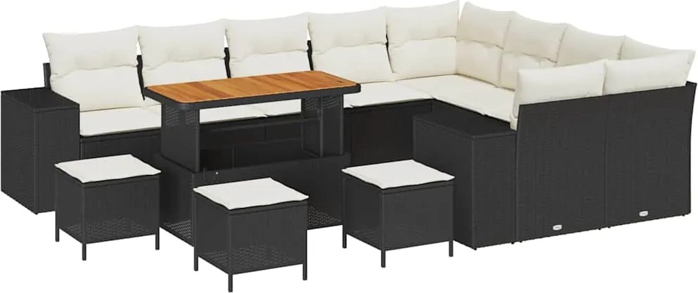 vidaXL Set de canapele pentru grădină cu pernă 13 pcs Negru și Crem