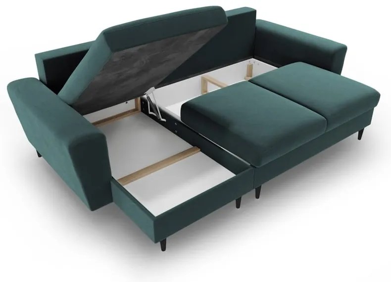 Colțar petrol extensibil, cu spațiu de depozitare cu tapițerie din catifea Kyoto – Cosmopolitan Design