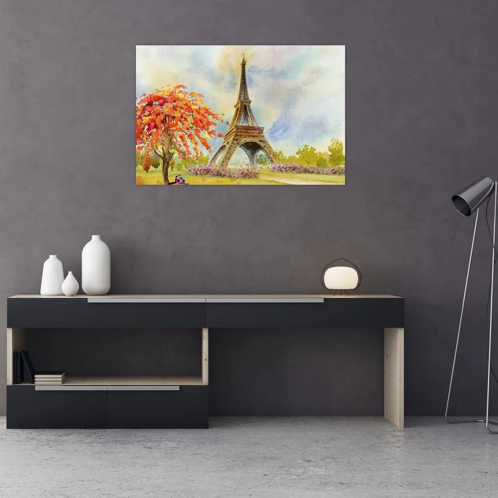Tablou pictat cu turnul Eiffel (90x60 cm)