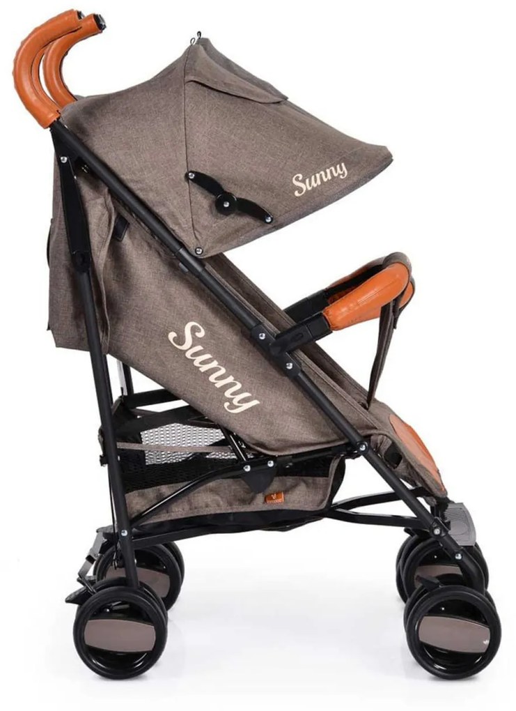 Carucior sport tip umbrela NOVOKIDS™ Sunny, Spatar reglabil 3 trepte, Cadru aluminiu, Insertii piele, Amortizoare, Frana picior,Pliabil, Maron cu Gri
