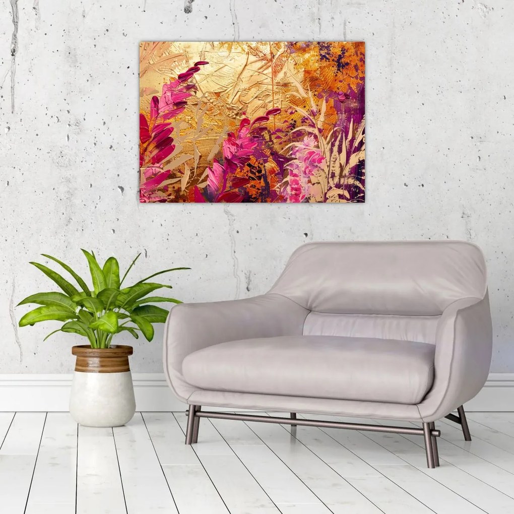 Tablou pe sticlă - Pictură abstractă de flori II. (70x50 cm)