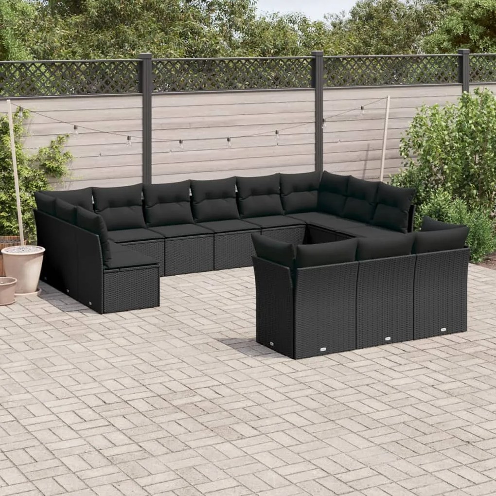 vidaXL Set mobilier de grădină cu perne, 13 piese, negru, poliratan
