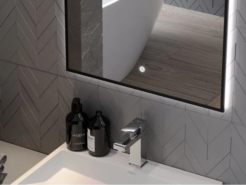 Mexen Erma oglindă de baie iluminată 50 x 70 cm, LED 6000K, anti-abur, ramă neagră - 9814-050-070-611-70