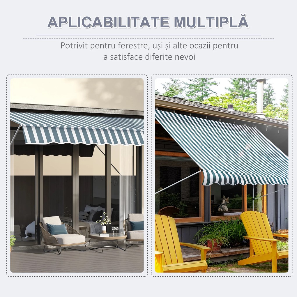 Outsunny Copertina cu Mecanism Telescopic din Metal, Protecție UV, Poliester, 300x150 cm | Aosom Romania
