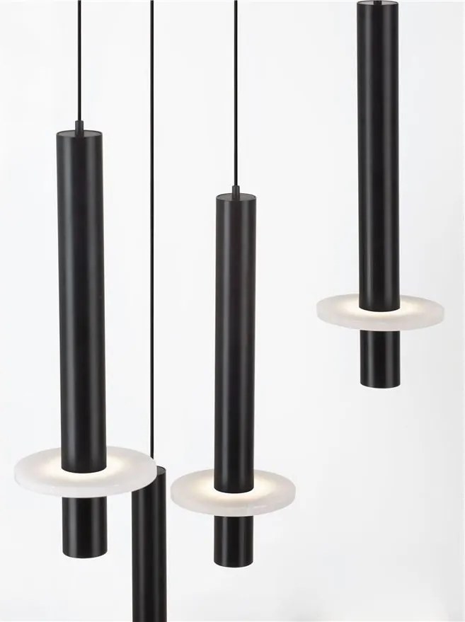 Lustra cu 12 Pendule tub subtire aluminiu negru si alabastru LED NOEMI