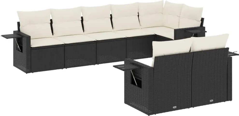vidaXL Set mobilier de grădină cu perne, 8 piese, negru, poliratan