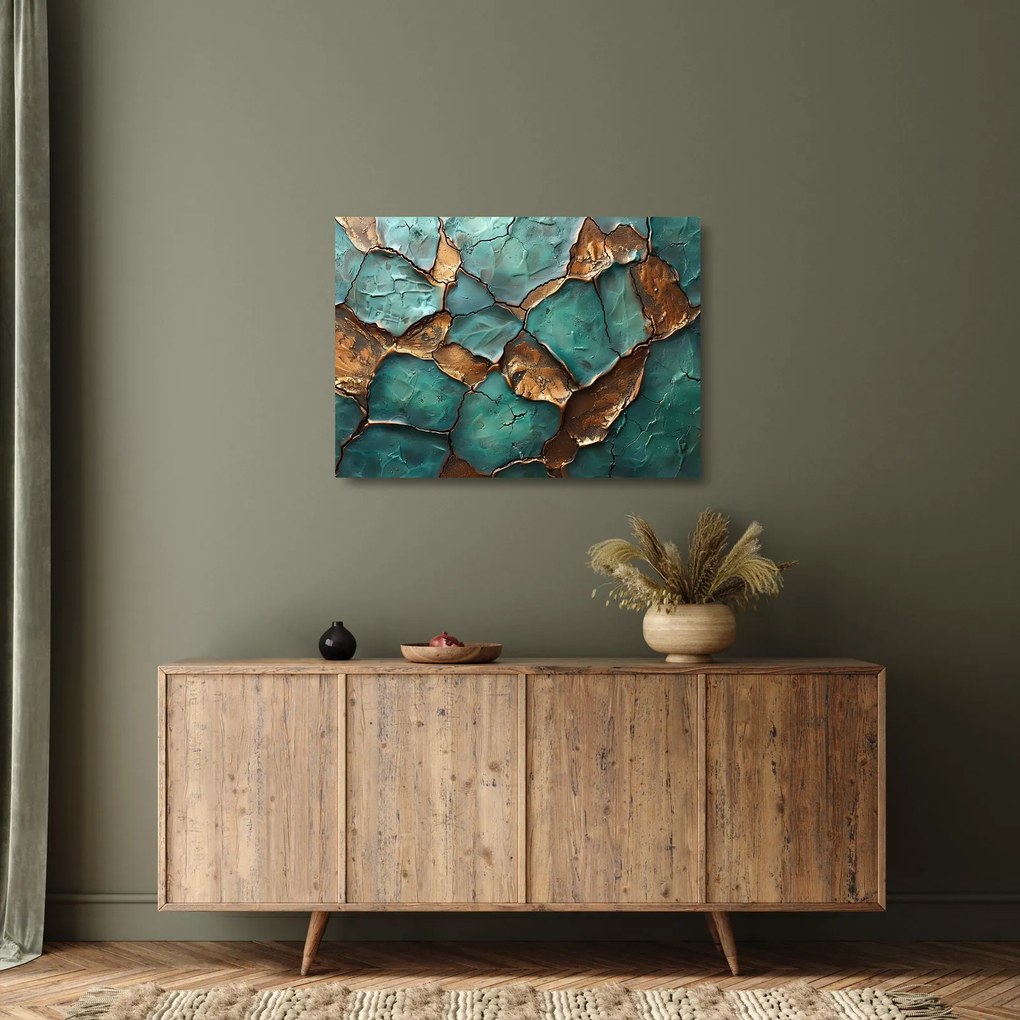 Tablou pe sticlă - Pictură verde-auriu (70x50 cm)