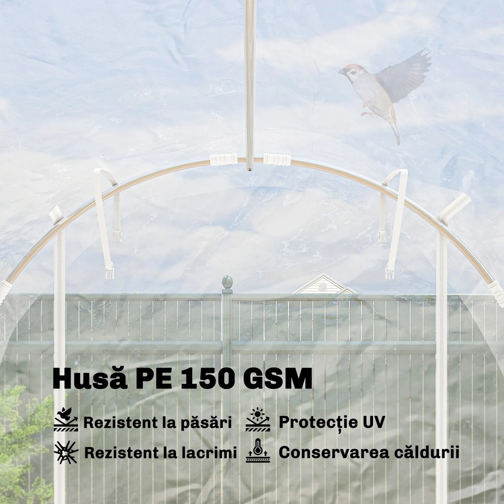 Outsunny Seră de Grădină Tip Tunel 2x3x2 m cu 2 Uși Rulabile, Seră pentru Legume, Flori și Fructe, cu 4 Bare Diagonale, Cadru din Oțel și Acoperiș PE, Transparentă | Aosom Romania