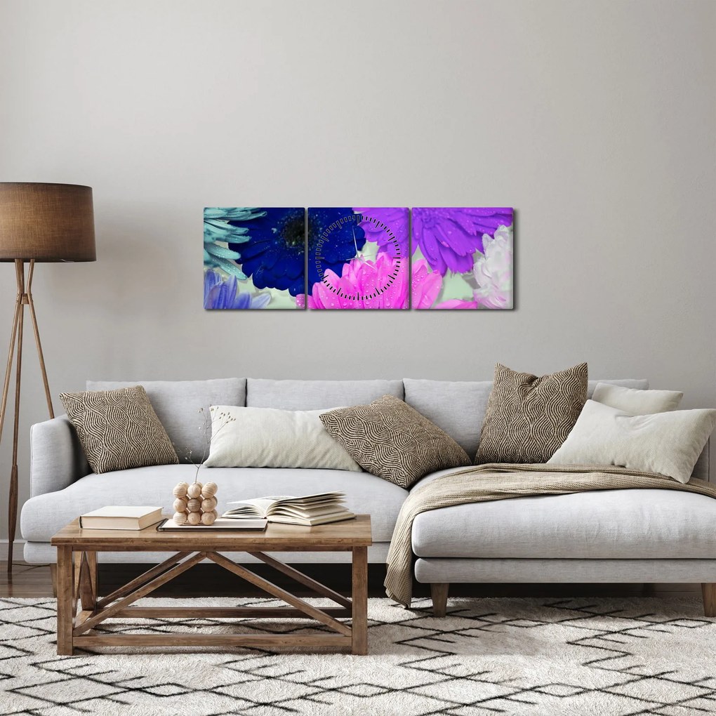 Tablou cu flori colorate (cu ceas) (90x30 cm)