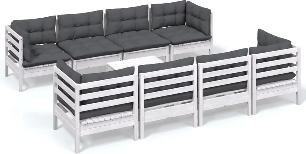 vidaXL Set mobilier de grădină cu perne, 9 piese, lemn masiv de pin