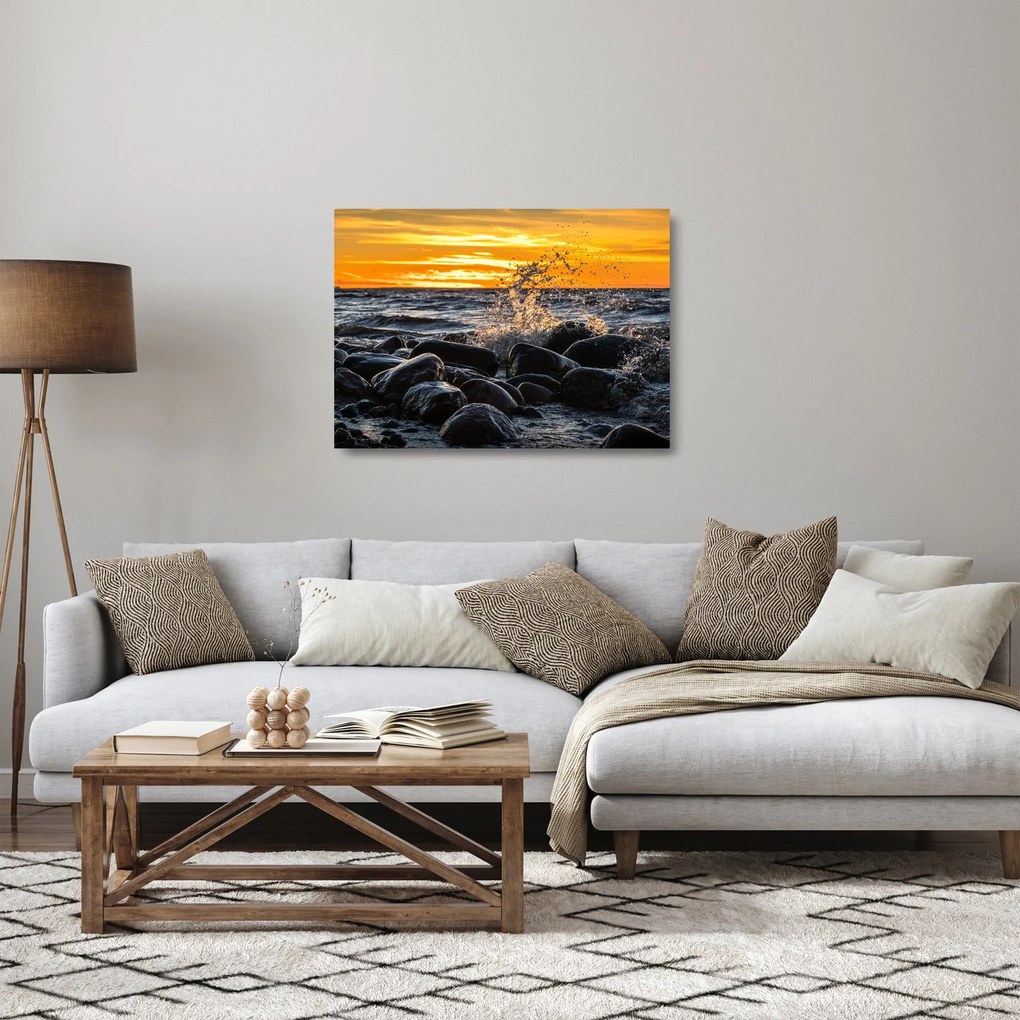 Tablou pe sticlă cu valurile mării (70x50 cm)