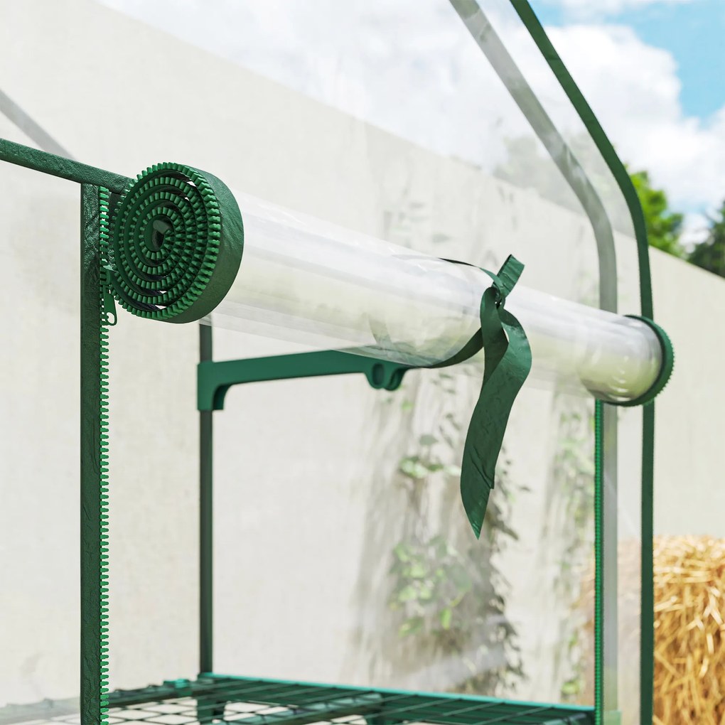 Outsunny Mini seră de grădină cu 3 rafturi, prelată PVC de înaltă densitate, ușă rulabilă 4 roți 69 x 49 x 130 cm transparent | Aosom Romania