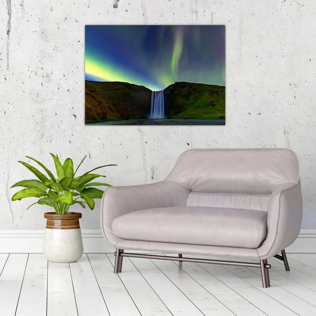 Tablou pe sticlă - Aurora Boreală în Islanda (70x50 cm)