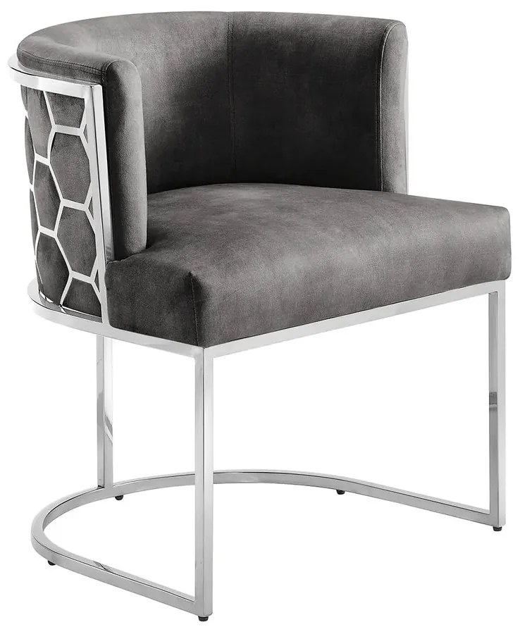 Scaun ELEGANCE catifea gri, otel inoxidabil argintiu