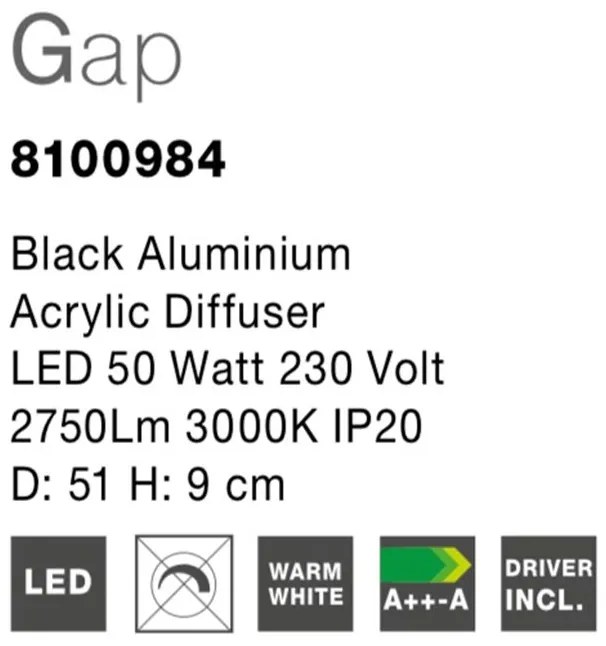 Plafoniera LED design modern Gap negru, 51cm