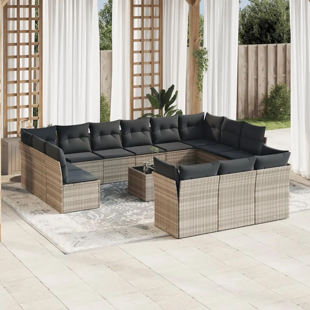 3250301 vidaXL Set mobilier de grădină cu perne,14 piesegri deschis, poliratan