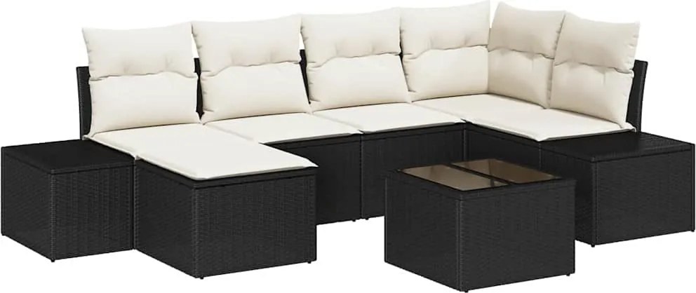 vidaXL Set de canapele pentru grădină 7 pcs negru și crem Rattan poli