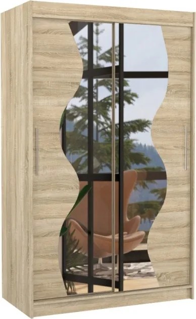Dulap cu usi glisante si oglinda 120x200 cm, Oswald, ADRK Furniture (Culoare: Sonoma)