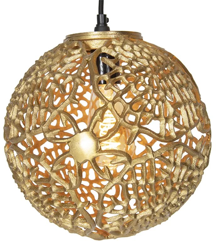 Lampă suspendată Art Deco aurie rotundă cu 3 lumini - Maro