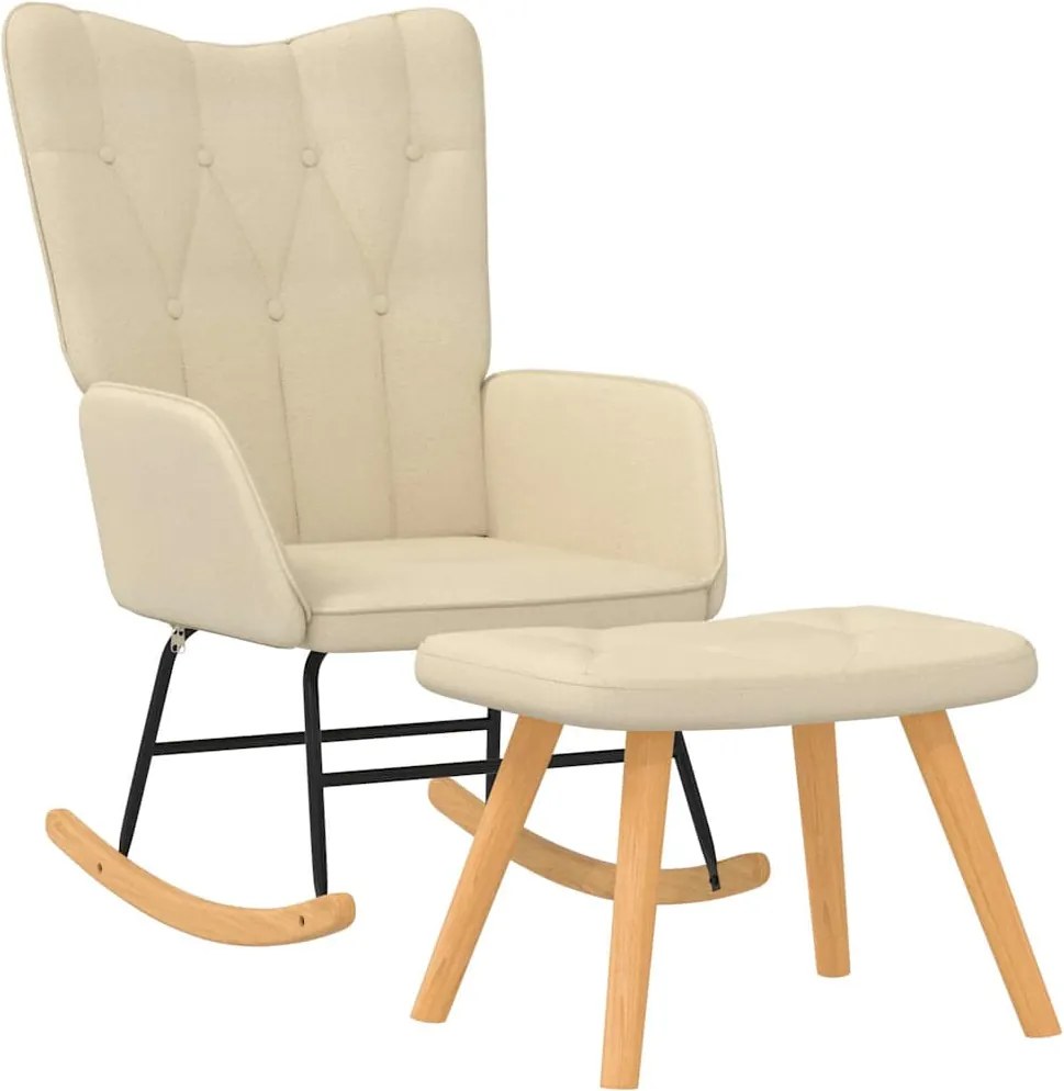 vidaXL Scaun balansoar cu taburet, crem, textil