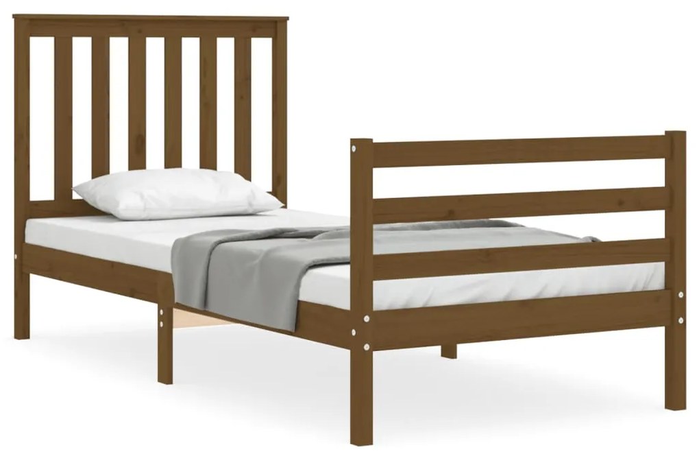 3194234 vidaXL Cadru de pat cu tăblie, maro miere, 90x200 cm, lemn masiv