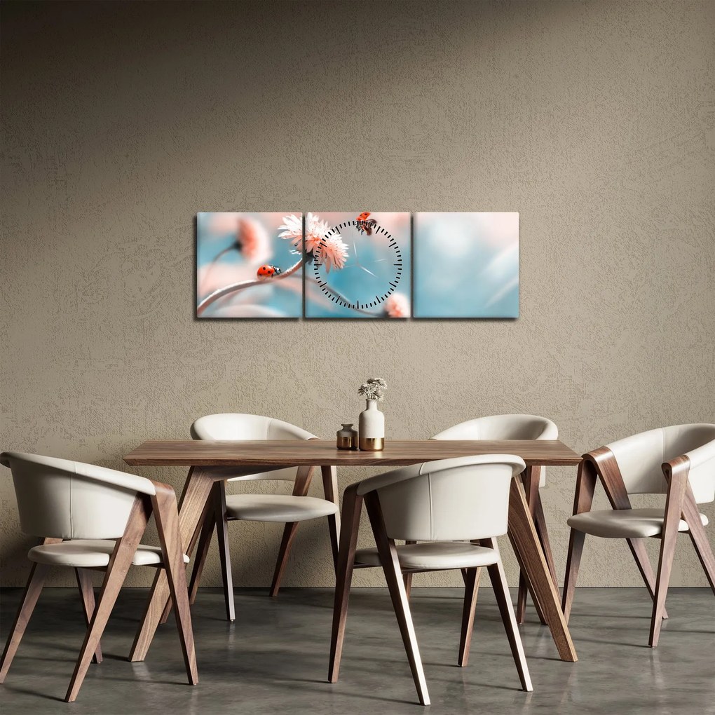 Tablou - Buburuze pe floare (cu ceas) (90x30 cm)