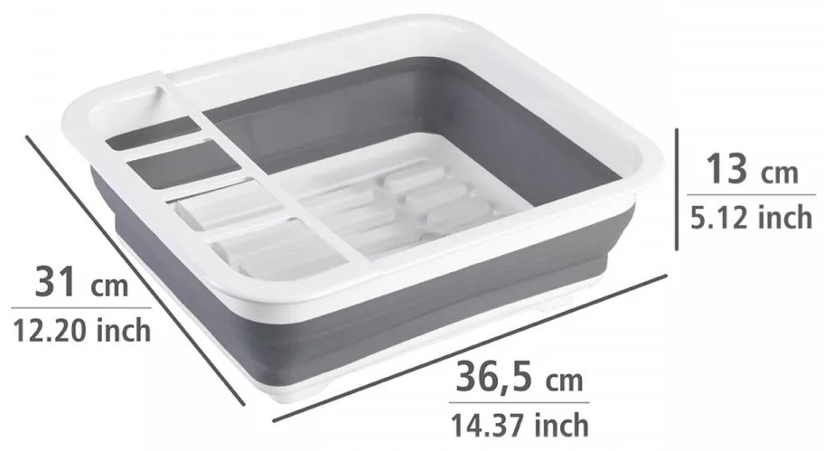 Scurgator de vase pliabil, Wenko, 36.5 x 13 x 31 cm, polipropilena/plastic, alb/gri