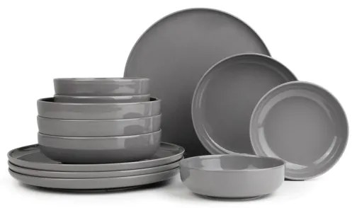 Set de veselă 12 piese gri/porțelan