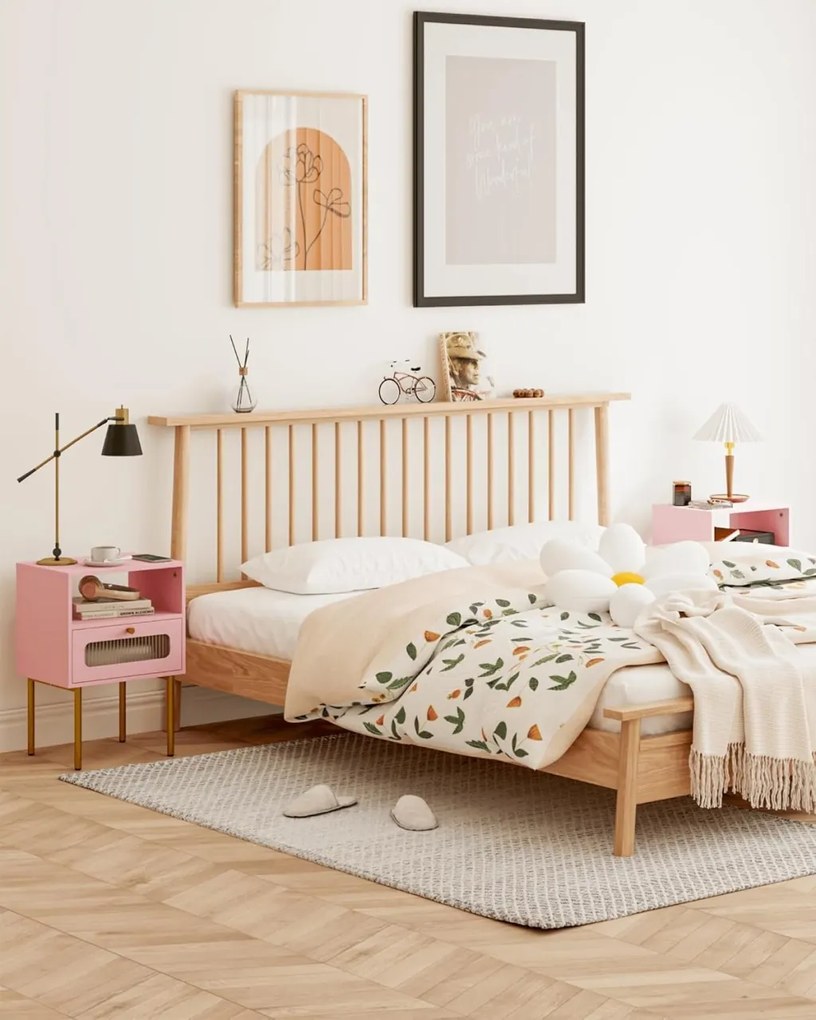 NOR1 - Set 2 Noptiere, 40 cm, cu 1 sertar pentru dormitor - Roz - Auriu
