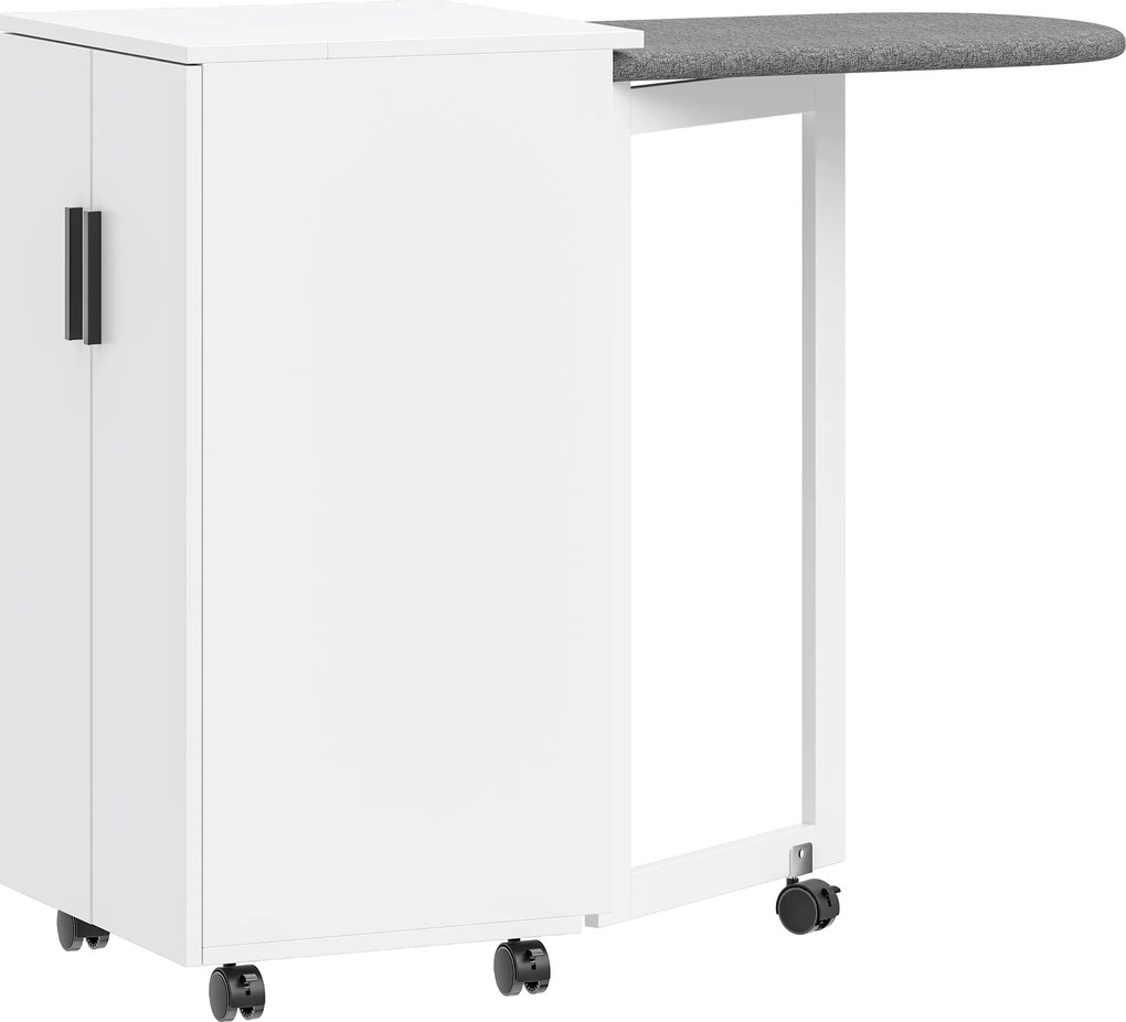 HOMCOM Dulap pliabil 2-în-1 pentru masă de călcat pe roți, cu masă de călcat și raft reglabil pentru spații mici, alb | Aosom Romania