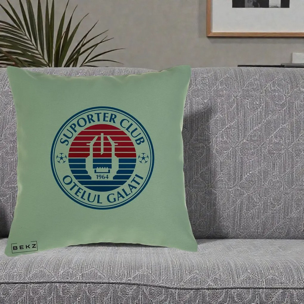Perna Personalizata Otelul Galati Suporter Club 1964, 40x40 cm, Verde, Husa Detasabila, Perna Inclusa, BEKZ®